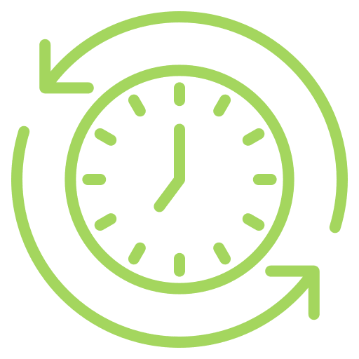 Clock with circular arrows around it.