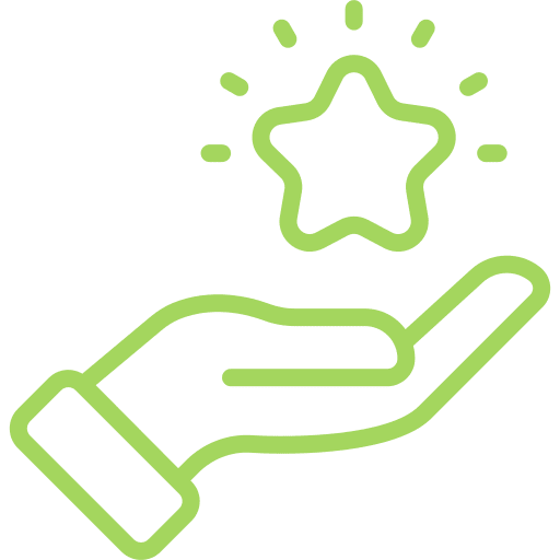 Hand holding a glowing star icon.