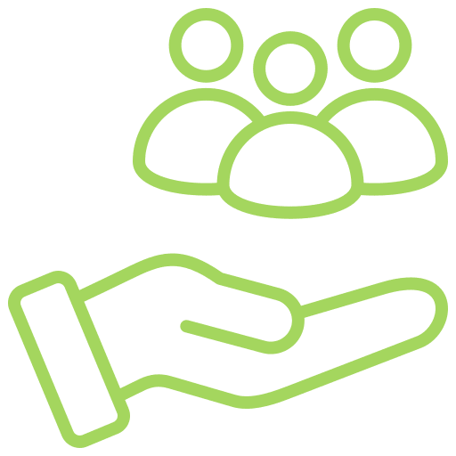 Hand supporting group of three people.