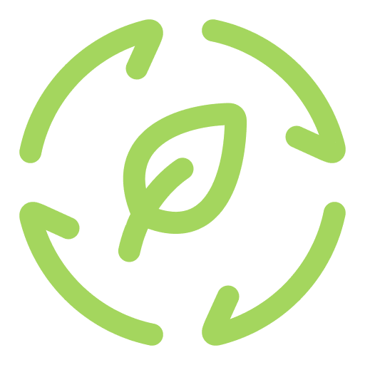 Green leaf with circular arrows icon.
